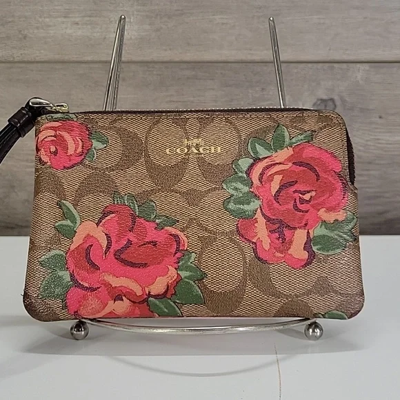 Coach Jumbo Rose Signature Coated Canvas Wristlet Wallet - Picture 2 of 11